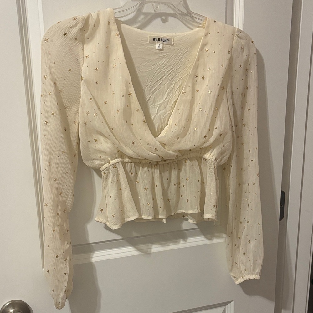 Wild Honey Cream Starry Wrap Blouse